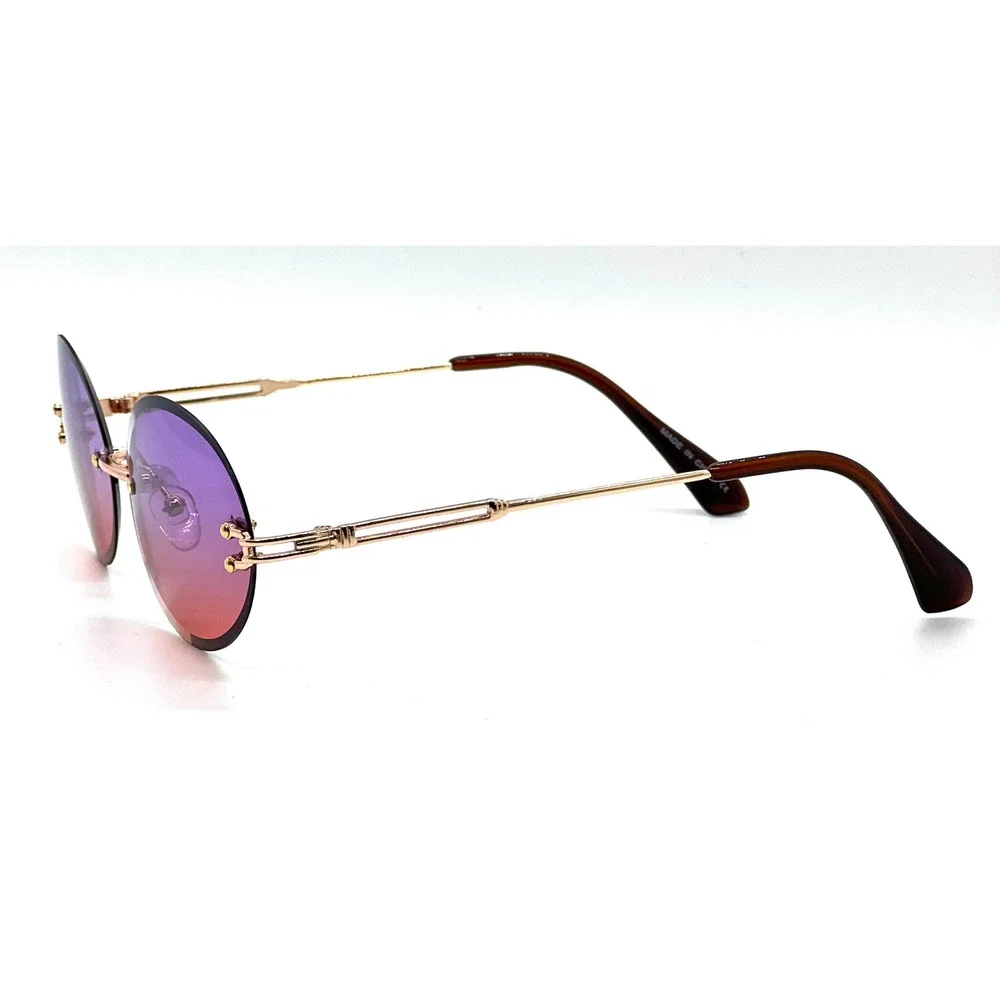 Sunglasses Purple Orange Gradient Lens Gold Frame Fashion Diamond Cut Trendy New